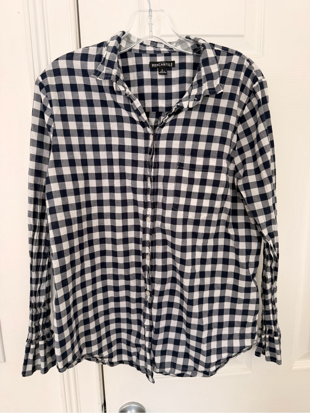 J.Crew Mercantile Gingham Plaid Button Down Shirt Navy White L